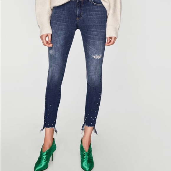 Zara Basic Denim Jeans with Pearls